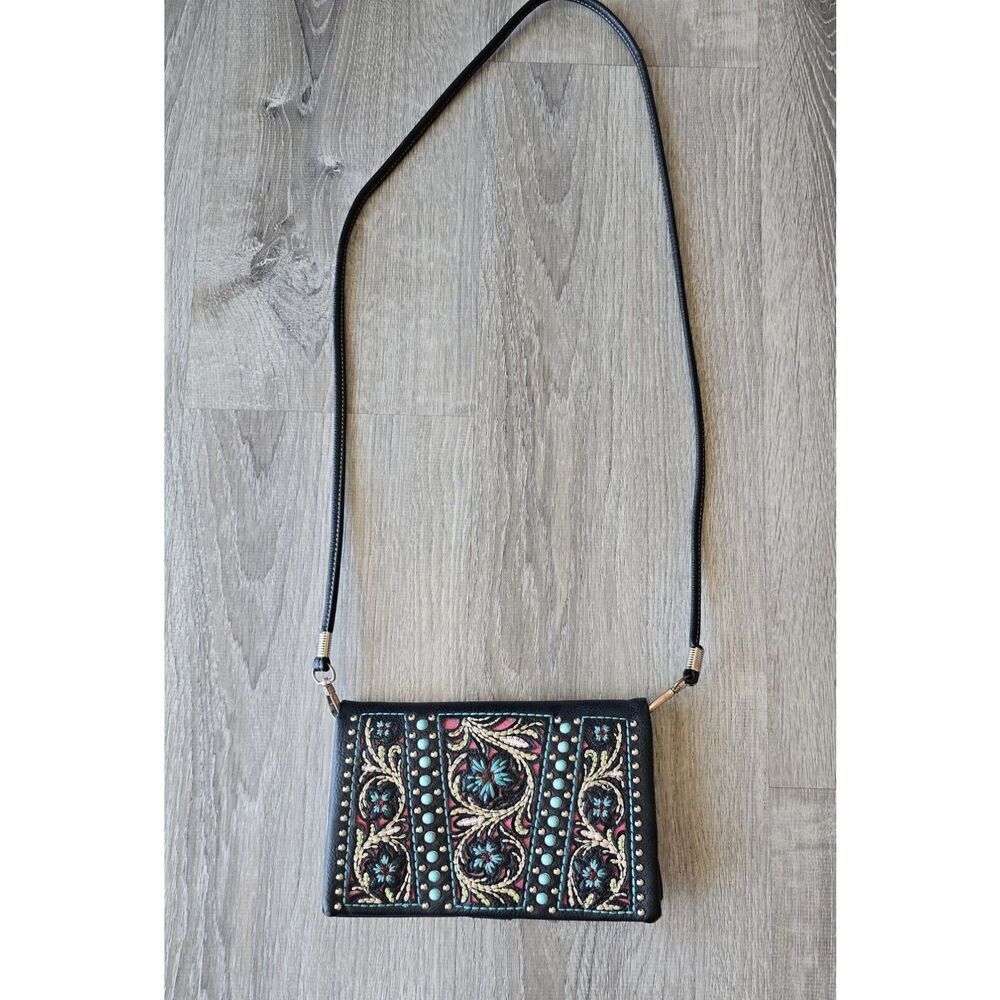 Embroidered Black Crossbody Bag